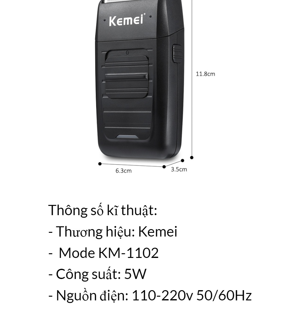 Mây cạo râu Kemei KM-1102 công suất mạnh mẽ 2 lưỡi kéo chuyên dụng cạo