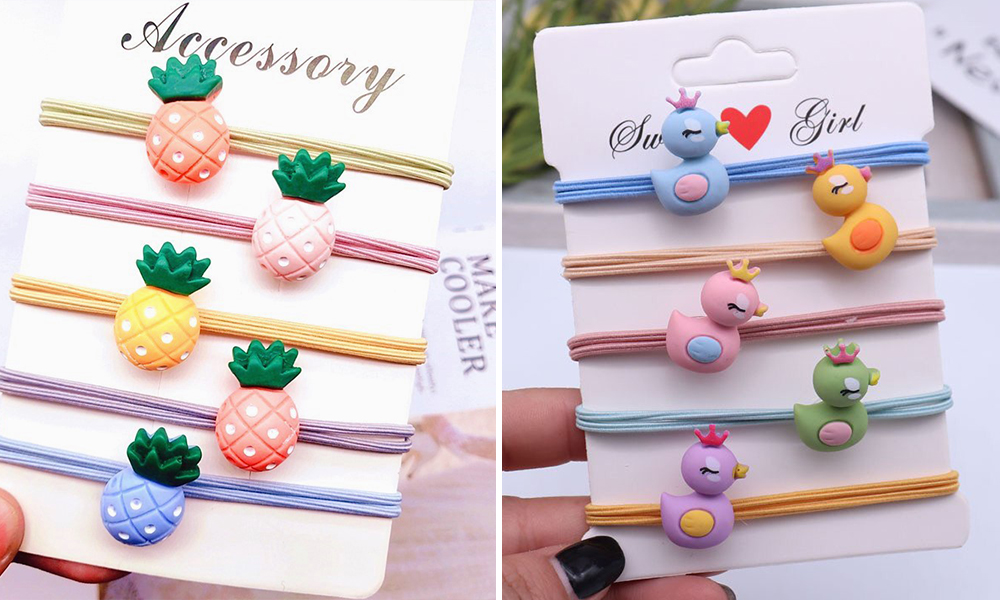 Dây buộc tóc, chun cột tóc hình bông hoa/ quả dứa/ cà rốt/ vịt con đáng yêu dễ thương CameWell C06HB