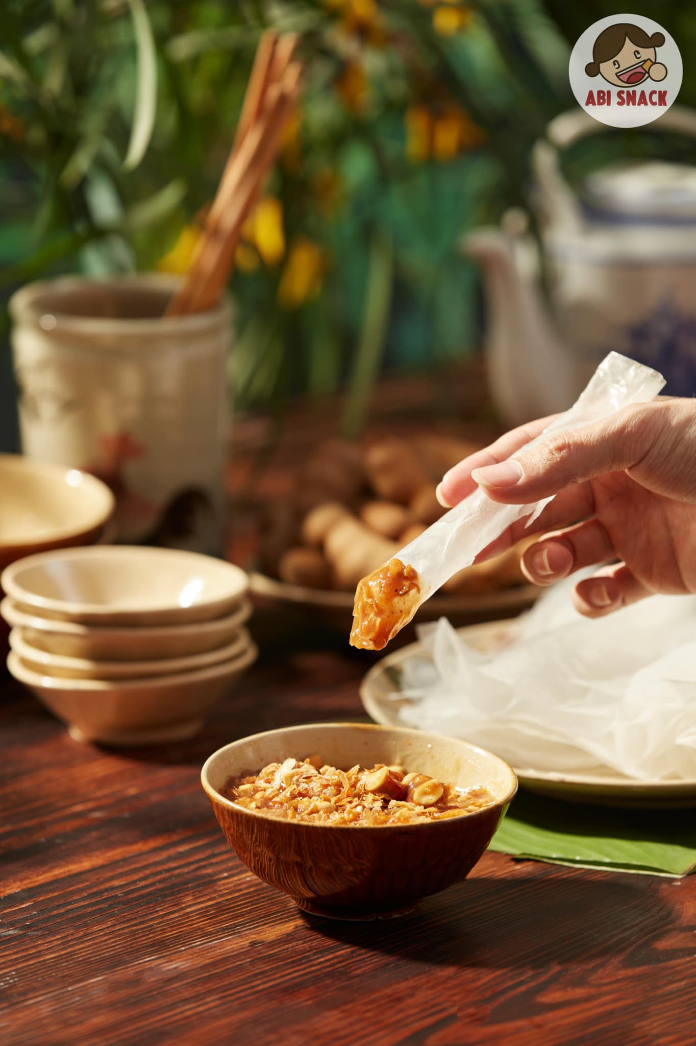 Bánh tráng me Abi chính hãng, mua 3 bịch tặng gói khăn giấy