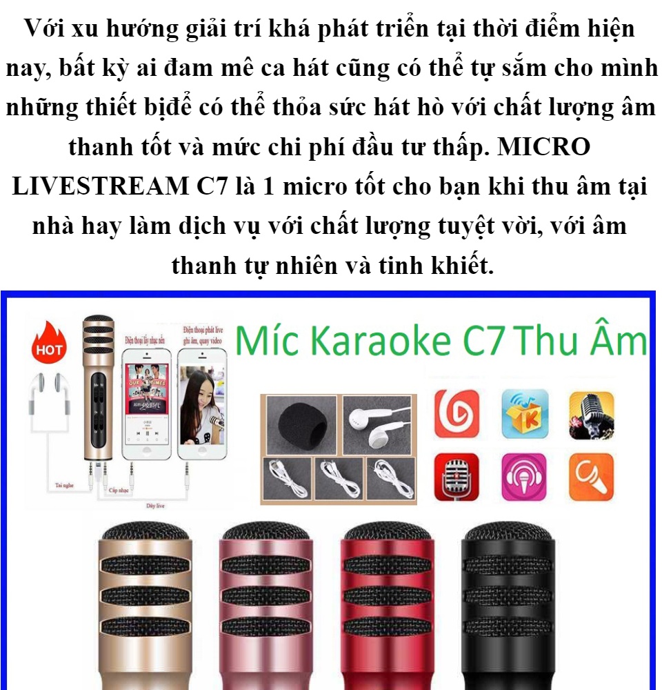 MIC HÁT KARAOKE - LIVESTREAM THU ÂM C7 Pro Chất lượng âm thanh karaoke đỉnh