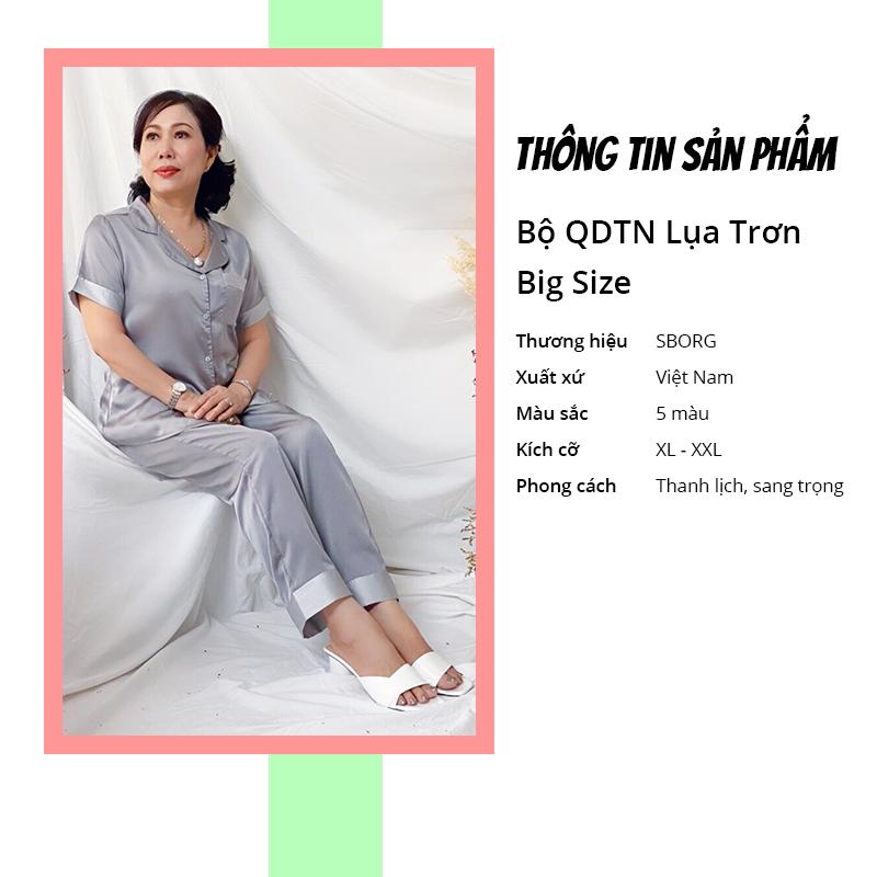 Đồ bộ nữ SBORG bộ pijama lụa satin cao cấp mềm mịn mát, quần áo phối nẹp đơn giản sang trọng có túi sâu bigsize 45-85kg quà tặng Mẹ trung niên và vợ, đồ đôi mẹ và con gái thuận tiện mặc nhà, ngủ và ra ngoài
