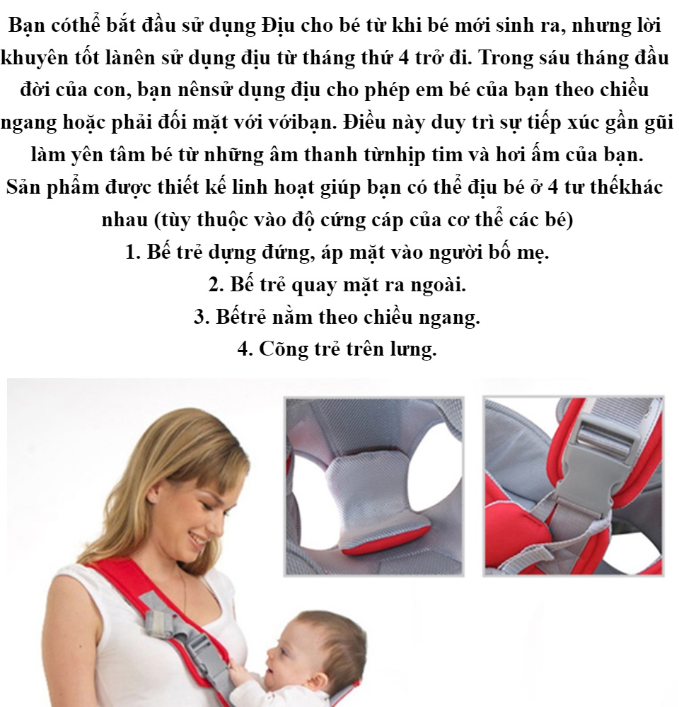 đai địu em bé 4 tư thế đai đeo an toàn cho bé dây đai cho bé đi xe máy chất liệu cotton và bông cho cảm giác thoải mái. 5