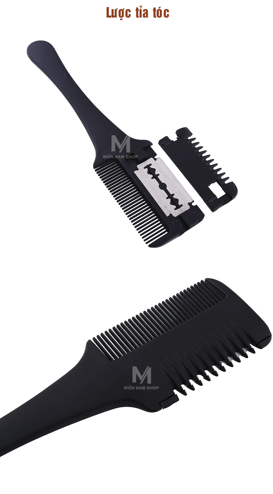 Lược Tỉa Tóc Kẹp Dao Cạo 2in1  Cao Cấp - Lược Chải Đầu Cắt Tóc Tỉa Chân Tóc Tạo Kiểu Tóc Đa Năng - Có Dao Lam Kèm Theo (COMBO 2 CÁI)