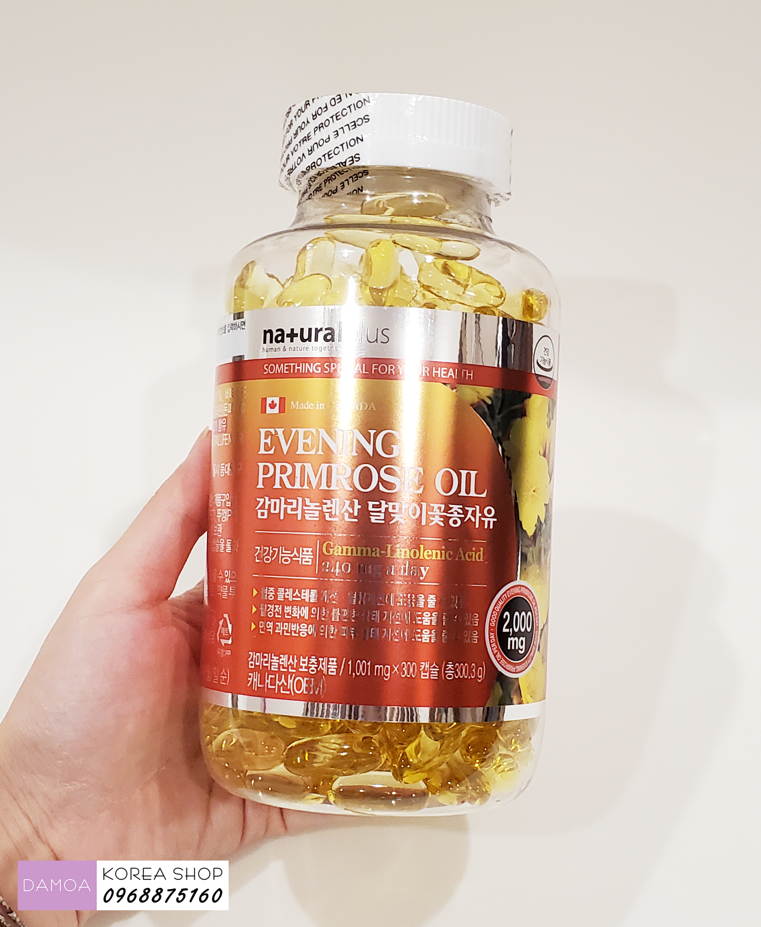 Lọ 300 Viên Tinh Dầu Hoa Anh Thảo Chiều EVENING PRIMROSE OIL CANADA Natural Plus - Nội tiết tố nữ, Thai sản, Đẹp da Hàn Quốc