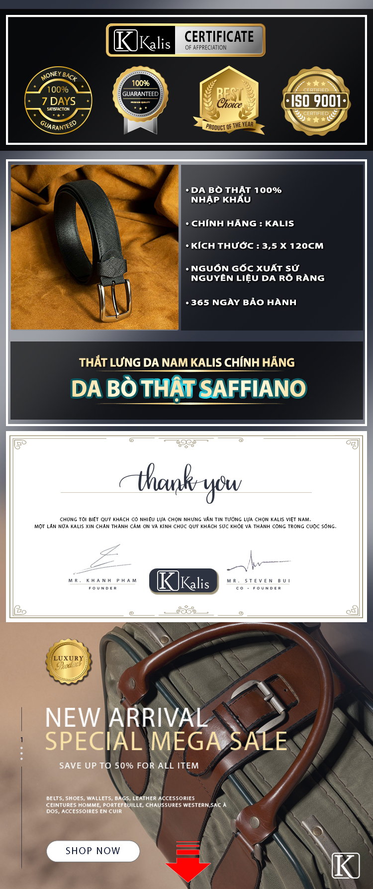 Thắt lưng nam cao cấp chính hãng KALIS da bò thật 100% Full hộp khóa kim dây nịt nịch thắt lưng da bò thật nam cao cấp hàng hiệu.