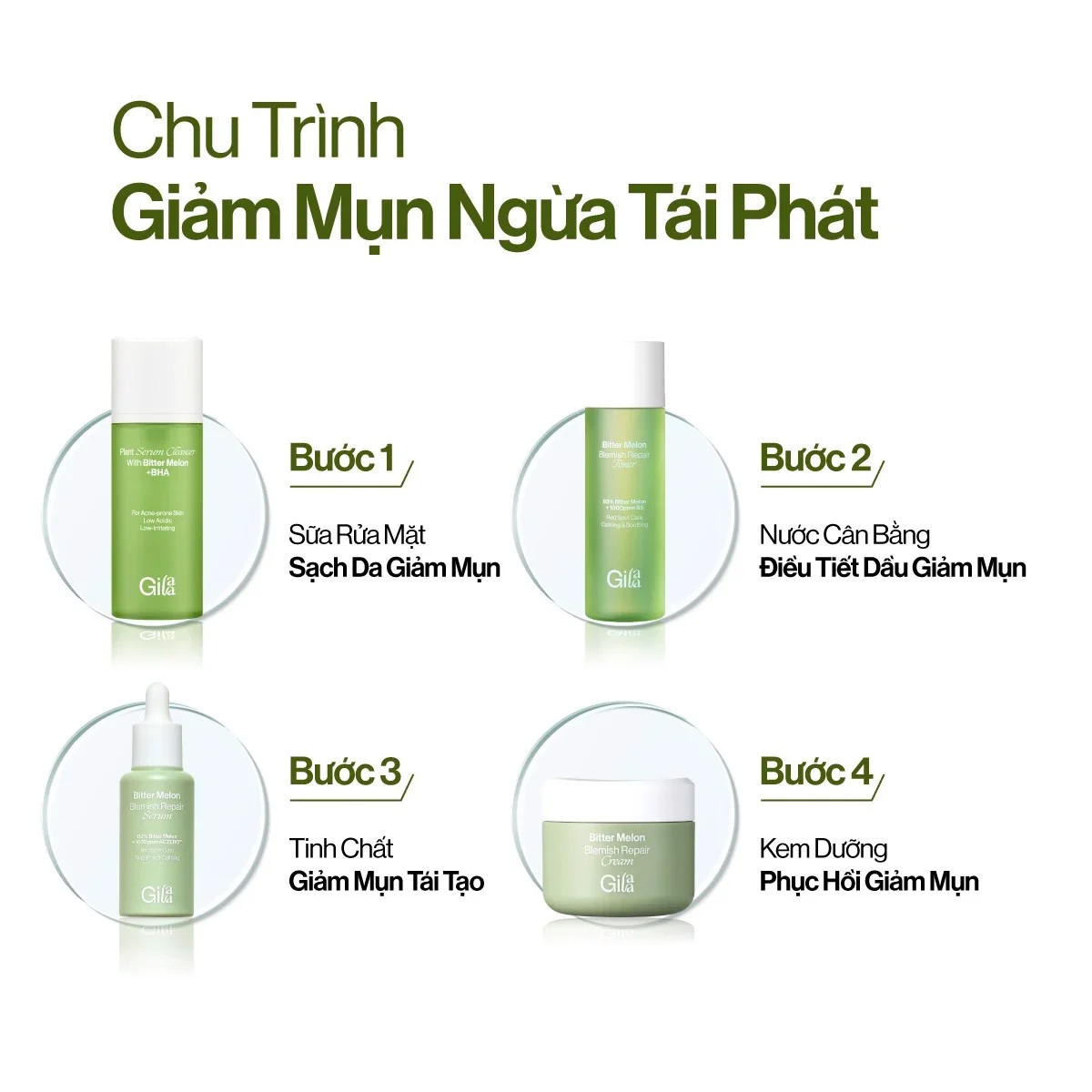 Bộ 4 sản phẩm dưỡng da Gillaa / Bộ dưỡng trắng  Gilaa Saffron Tone Up Repair / Bộ xoá mụn Gilaa Blemish Repair