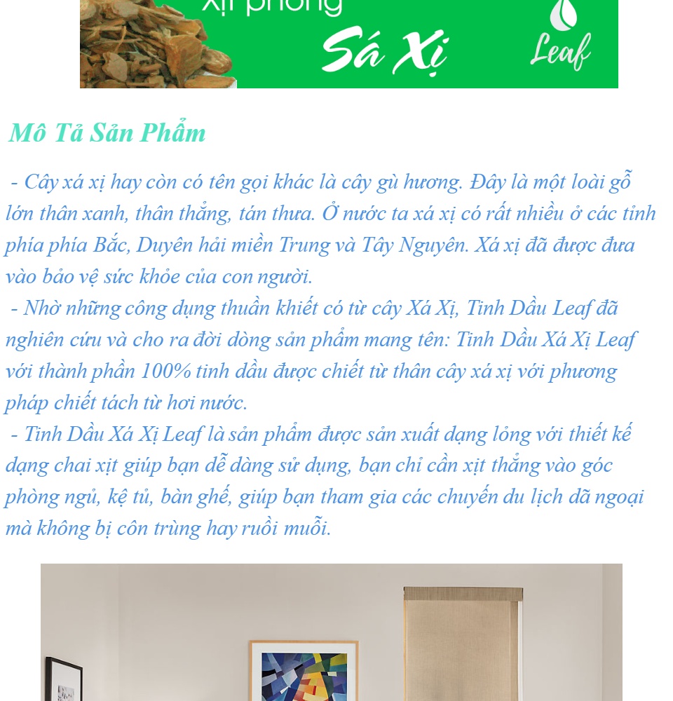 Tinh Dầu Xá Xị Leaf - Tinh Dầu Xịt Phòng - Tinh Dầu Xịt Phòng Xá Xị Leaf Chai 100ml