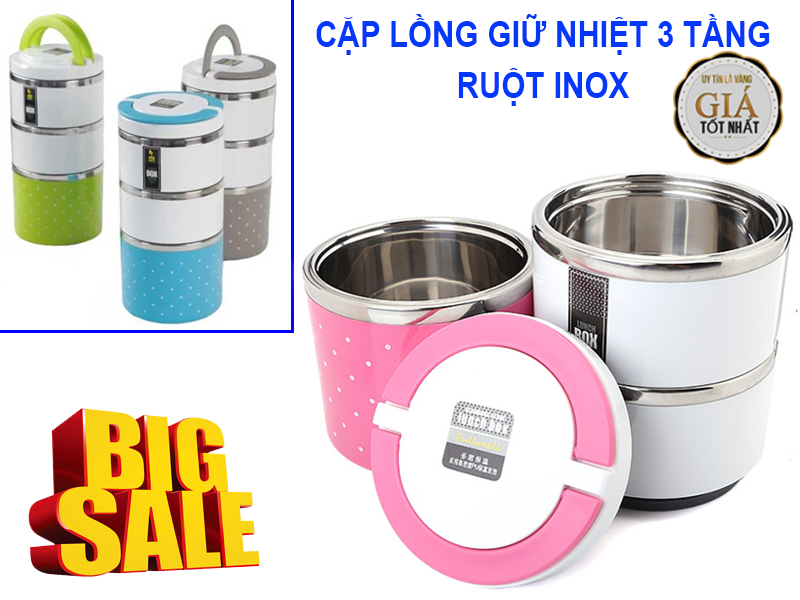 Cặp Lồng, Hộp Đựng Cơm 3 Tầng Giữ Nhiệt Cực Tốt, Ruột Inox không rỉ 304 - Hàng Xịn - An Toàn - Tiện Ích. Tặng kèm 1 móc điện thoại thông minh 5 sao. BH đổi mới 7 ngày toàn quốc - Giá cực Sốc - Mua Ngay!!