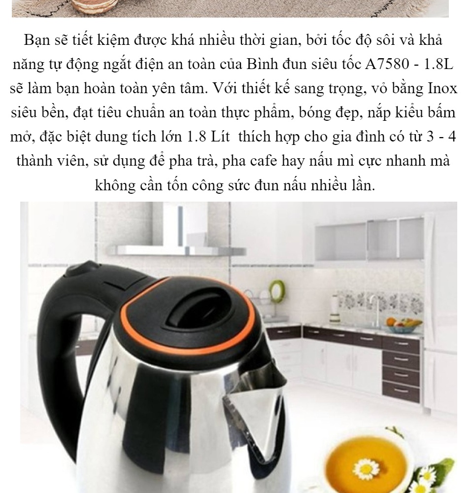 ẤM SIÊU TỐC ELECTRIC KETTLE INOX 1,8L VÀ ẤM SIÊU TỐC  TIẾT KIỆM ĐIỆN
