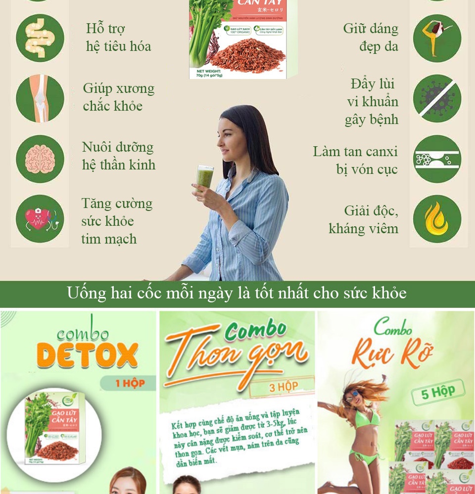 Bột cần tây gạo lứt [Chính Hãng] tạm biệt mỡ thừa đẹp đáng đẹp da (Hộp 14 gói)