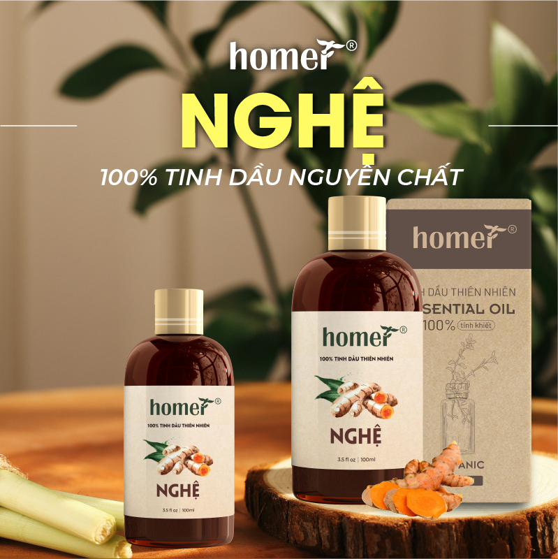 Tinh dầu thiên nhiên Nghệ Homer - Dung tích 20ml / 100ml - Đạt chuẩn kiểm định cao cấp - An toàn cho sức khỏe - Đa công dụng