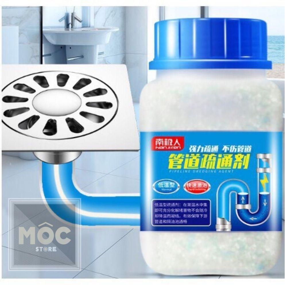 Bột thông cống thoát nước cực mạnh, cực nhanh 280g, 260g Mocstore, Hoá chất thông bồn cầu mạnh xử lý nhanh tắc nghẽn cầu nghẹt lavabo nghẹt bồn rửa chén nghẹt, dung dịch thông tắc tóc và rác thải Sink and drain cleaner