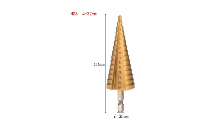 Mũi khoan tháp bước HSS 4241 4-32mm khoan sắt nhôm tôn chuôi lục giác
