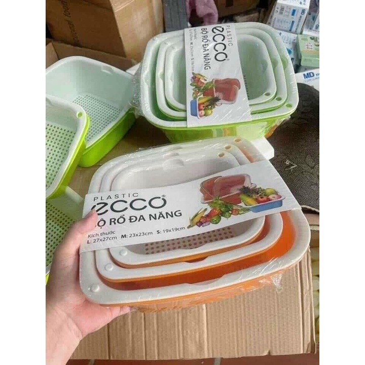 Bộ Thao Rổ Nhựa Vuông Đa Năng 6 Món ECOCO, Có Cả Rổ Và Thau Nhựa, Tiện Lợi Cho Phòng Bếp Nhà Bạn
