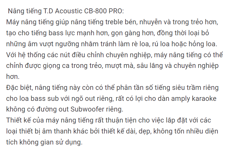 Máy Nâng Tiếng Hát Td Acoustic Cb-800 Ultra Cao Cấp,Thiết Bị Nâng Tiếng Thiết Kế Kim Loại Cao Cấp,Đèn Led Nổi Bật Cho Âm Thanh Dàn Karaoke Chất Lượng,Nâng Giọng Hát Trong Sáng Có Thể Kết Hợp Cả Vang Cơ,Vang Số (Mixer Karaoke)