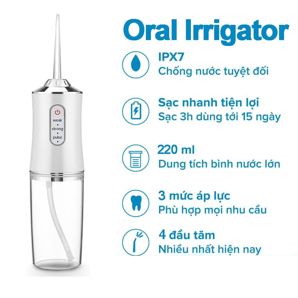 Máy Tăm Nước Oral Irrigator Cầm Tay, Máy Tăm Nước Vệ Sinh Răng Miệng Power Floss, Dụng cụ vệ sinh răng miệng, Dụng Cụ Làm Sạch Răng Miệng Xịt, Rửa Răng Thông Minh Power Floss