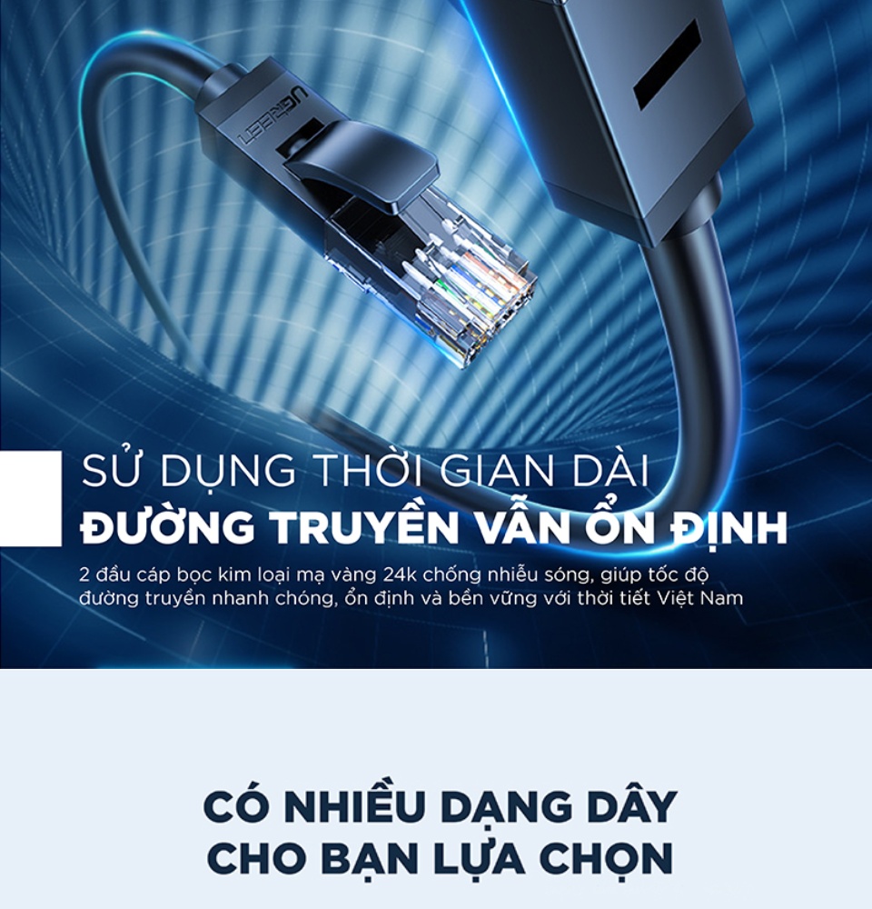 Cáp mạng Cat6 UTP 26AWG CCA UGREEN NW102 sử dụng trên các mạng Ethernet / RJ45 Cáp mạng Cat6 UTP 26AWG CCA UGREEN NW102 sử dụng trên các mạng Ethernet / RJ45