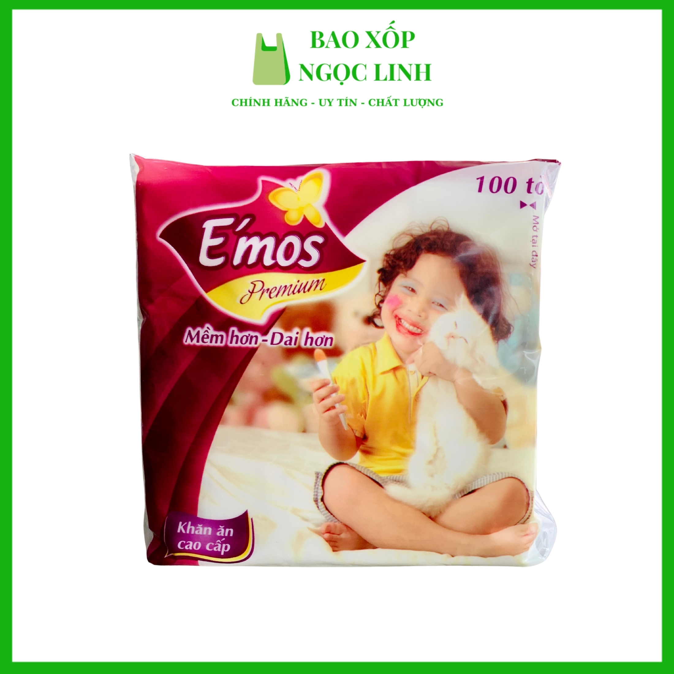 Combo 5 bịch khăn giấy vuông Emos tím đa năng lớn 330*330mm, Bao Xốp Ngọc Linh A40, giấy ăn e’mos premium loại 1, 1 bịch 80 tờ, loại dày tốt, phù hợp với trẻ em, dùng cho gia đình, lau tay, khăn lụa mềm mại