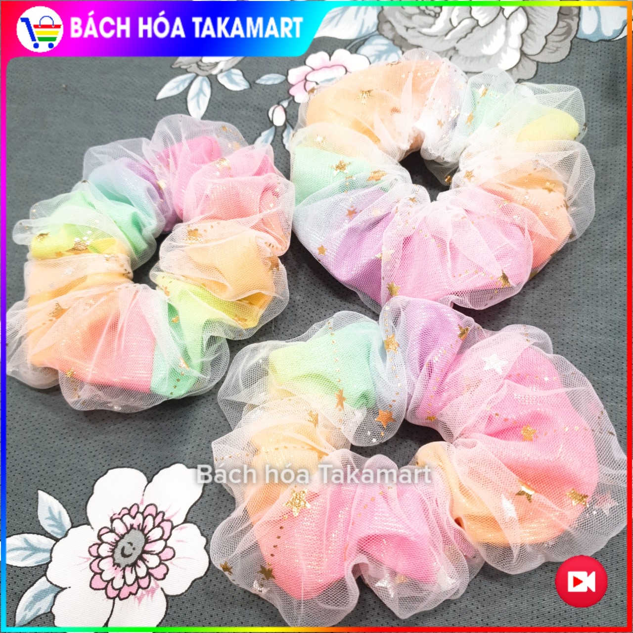 Cột tóc Scrunchies 2 lớp Hoa Cúc Họa Mi, Galaxy Sao Cầu vồng 7 màu hai lớp, dây buộc tóc, cột tóc SCRUNCHIES Vải Voan siêu đẹp bền , cột tóc hai lớp Galaxy, dây buộc tóc giá rẻ, đồ cột tóc giá rẻ- Bách hóa Takamart