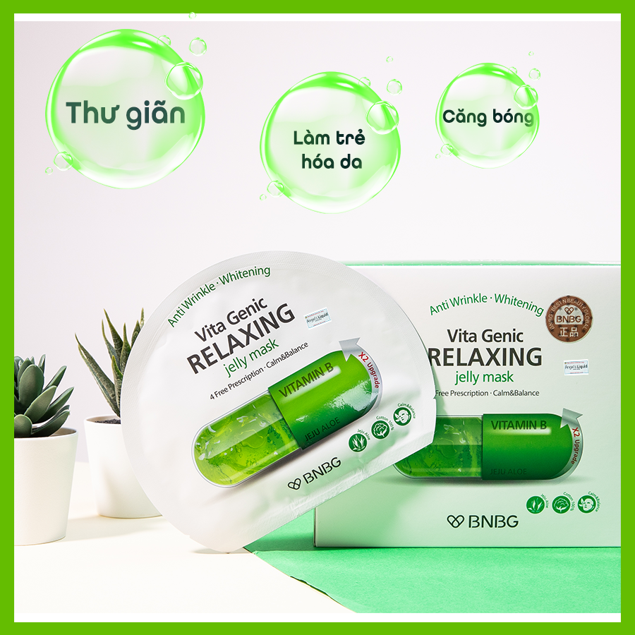 Mặt Nạ BNBG Xanh Lá [HỘP 10 MIÊNG] Vita Genic Relaxing Jelly Mask Vitamin B Hỗ Trợ Phục Hồi Da Hư Tổn 30ml [NHẬP KHẨU CHÍNH HÃNG CÓ TEM]