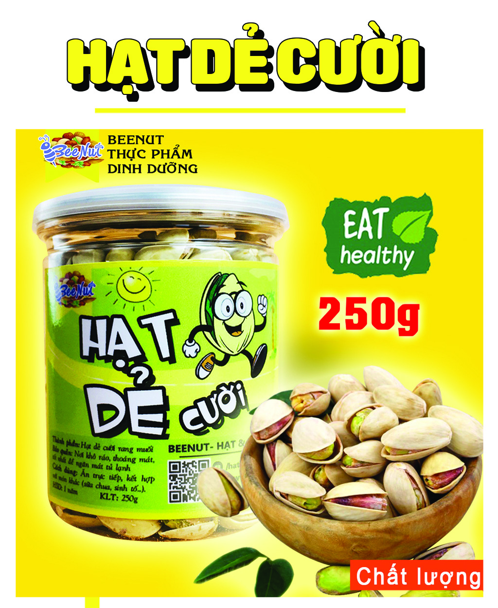 Hạt dẻ cười 250g, Hạt dẻ Mỹ không tẩy trắng, Hạt dinh dưỡng BeeNut