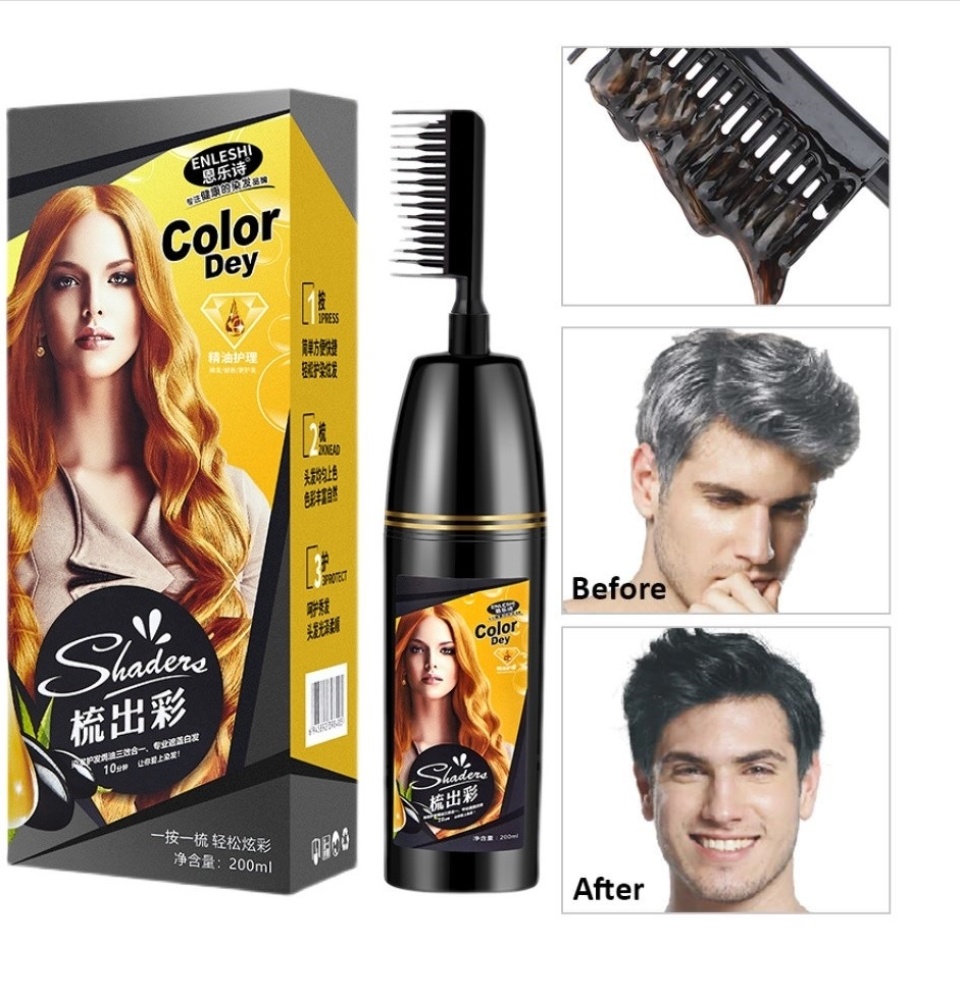 Nhuộm tóc tại nhà đẹp đơn giản với Bộ Lược nhuộm tóc thông minh thế hệ mới 1 nút bấm (đen tự nhiên) Shaders 200Ml sử dụng nguyên liệu hoàn toàn từ thiên nhiên