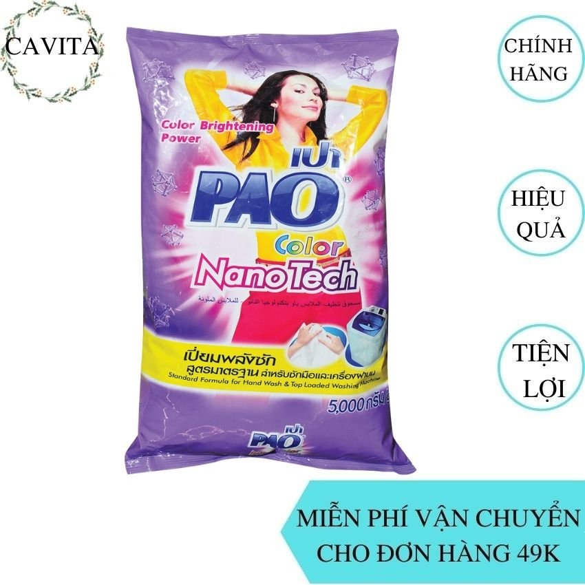 Bột Giặt Pao 5kg Thái Lan CAVITA giúp quần áo trắng sáng, mềm vải, sạch khuẩn lưu hương lâu