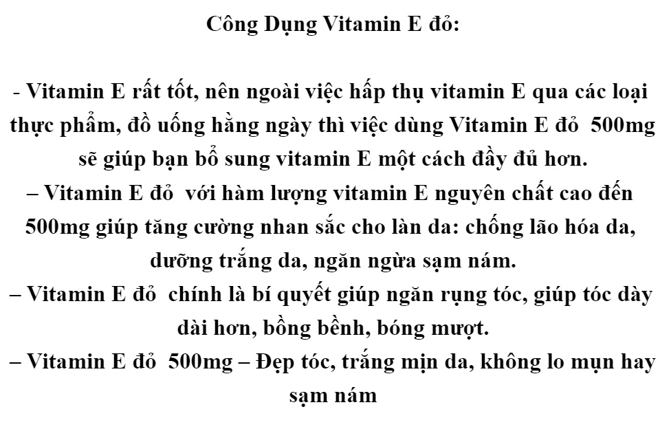 Viên Uống Đẹp Da Vitamin E Đỏ- Chiết Xuất TInh Dầu Óc Chó , Dầu Hoa Anh Thảo, Dầu Hạnh Nhân, Giúp Chống Oxy Hóa, Giảm Nếp Nhăn, Mờ Thâm Nám 2