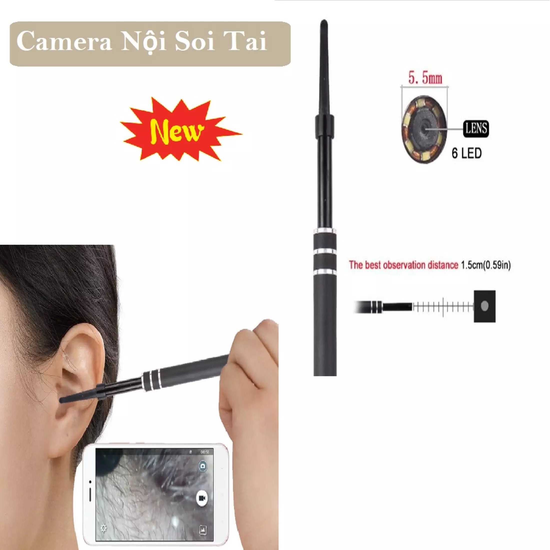 Lấy Ráy Tai Có Đèn Kèm Camera Soi Tại Nhà, Cây Móc Lỗ Tai - Thiết Kế Thông Minh, Nhỏ Gọn, Chống Nước (phần que dò), Đèn Led Có Thể Điều Chỉnh Độ Sáng - Bộ Lấy Ráy Tai, Máy Hỗ Trợ Lấy Ráy Tai Giá Rẻ,