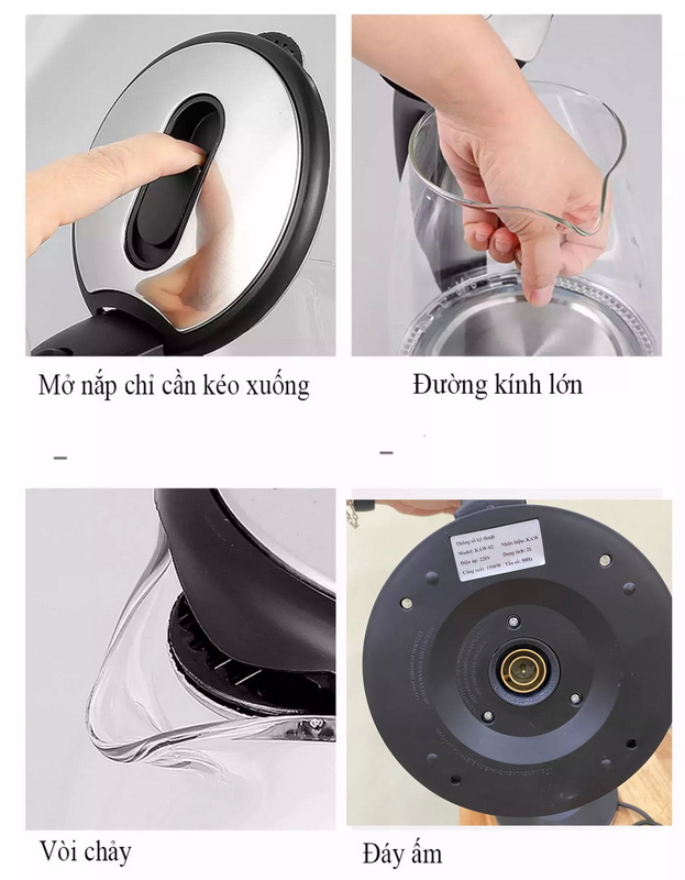 Ấm đun siêu tốc, bình đun siêu tốc, bình siêu tốc ấm siêu tốc , Ấm Siêu Tốc, Bình Đun Nước Siêu Tốc Dung Tích 2L Công Suất 1500W, Bình Siêu Tốc Thủy Tinh, Chính Hãng, Âm Sieu Toc - Bảo Hành Chính Hãng KAW