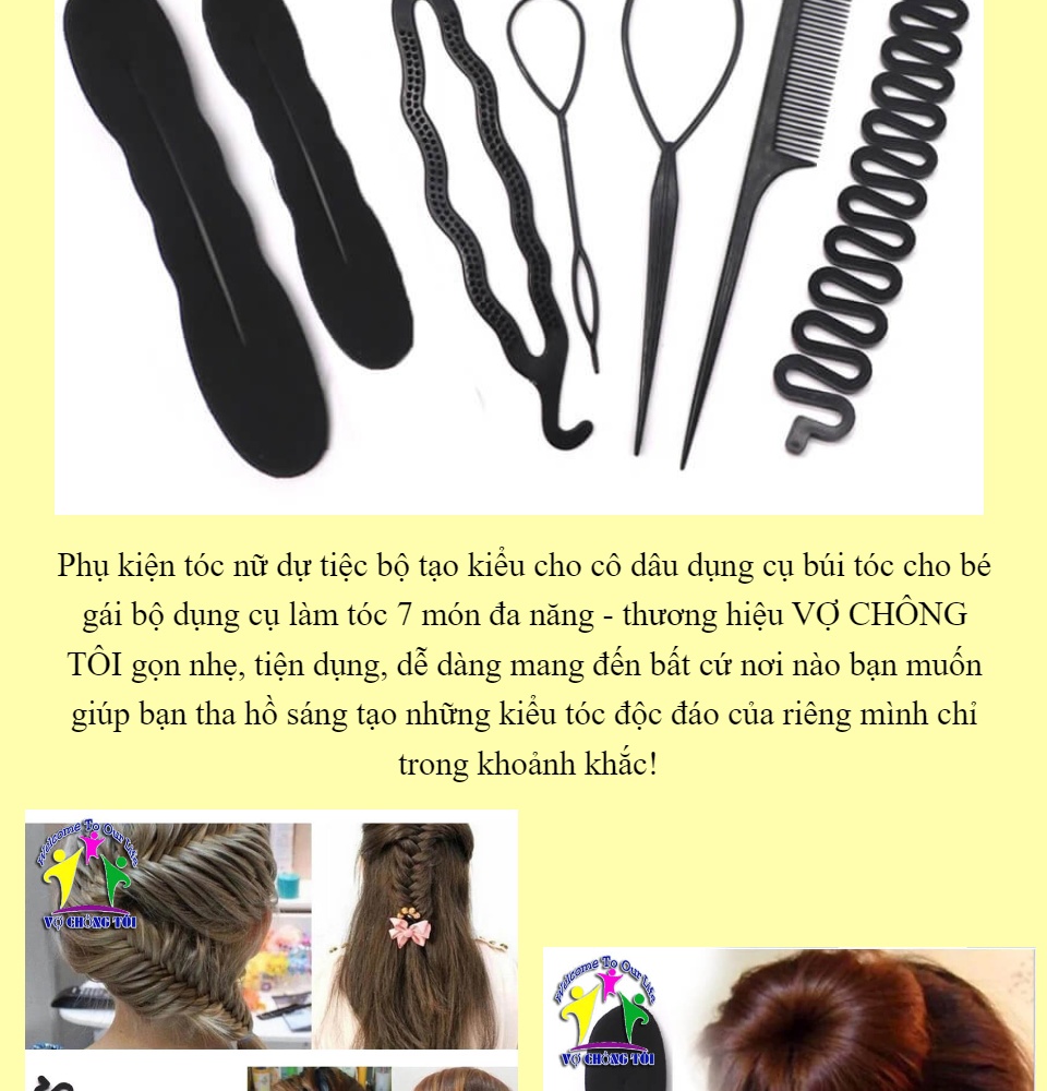 Phụ kiện tóc nữ dự tiệc bộ tạo kiểu cho cô dâu dụng cụ búi tóc cho bé gái  bộ dụng cụ làm tóc 7 món đa năng - thương hiệu VỢ