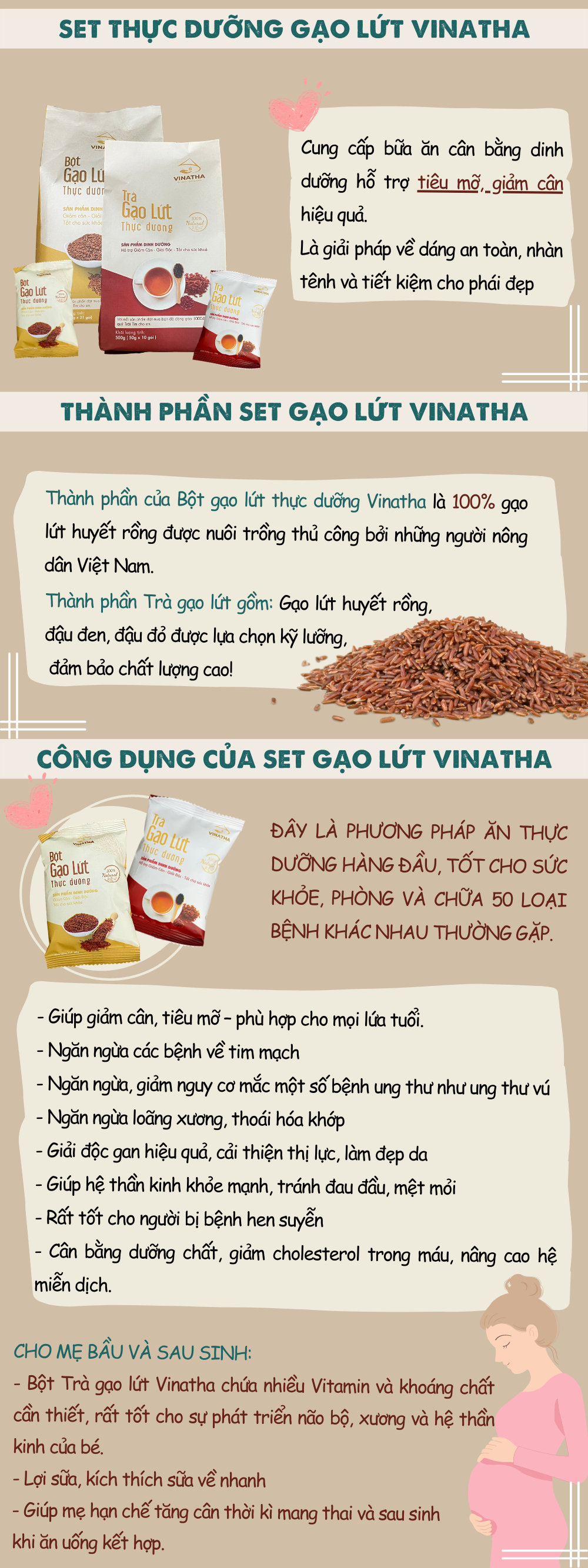 Combo Bột và Trà Gạo Lứt Giảm Cân Thực Dưỡng VINATHA (GIẢM 2-3KG SAU 1 TUẦN SỬ DỤNG)