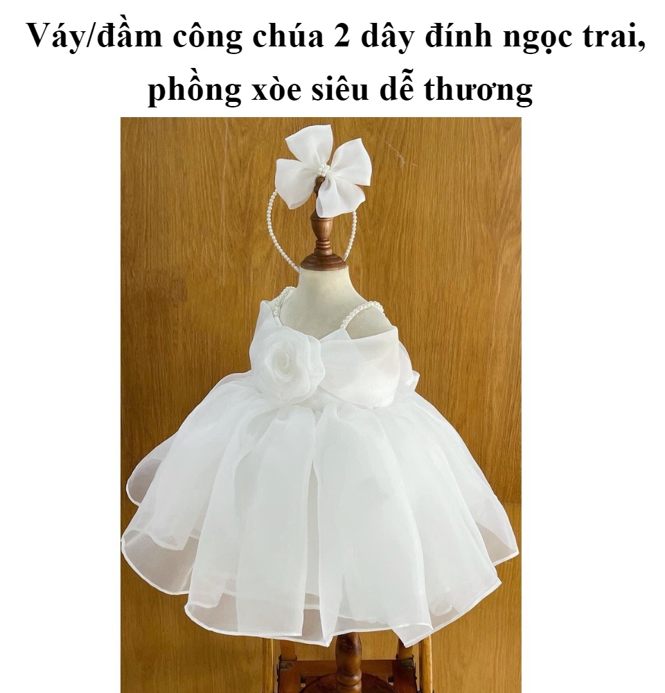 Đầm 2 dây công chúa - đầm hoa cho bé - váy bồng đính ngọc trai | Giao Hàng  Toàn Quốc |