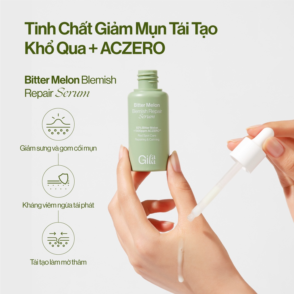 Bộ 4 Sản Phẩm làm sạch, giảm mụn, ngừa thâm & ngăn ngừa mụn tái phát GILAA BITTER MELON BLEMISH REPAIR