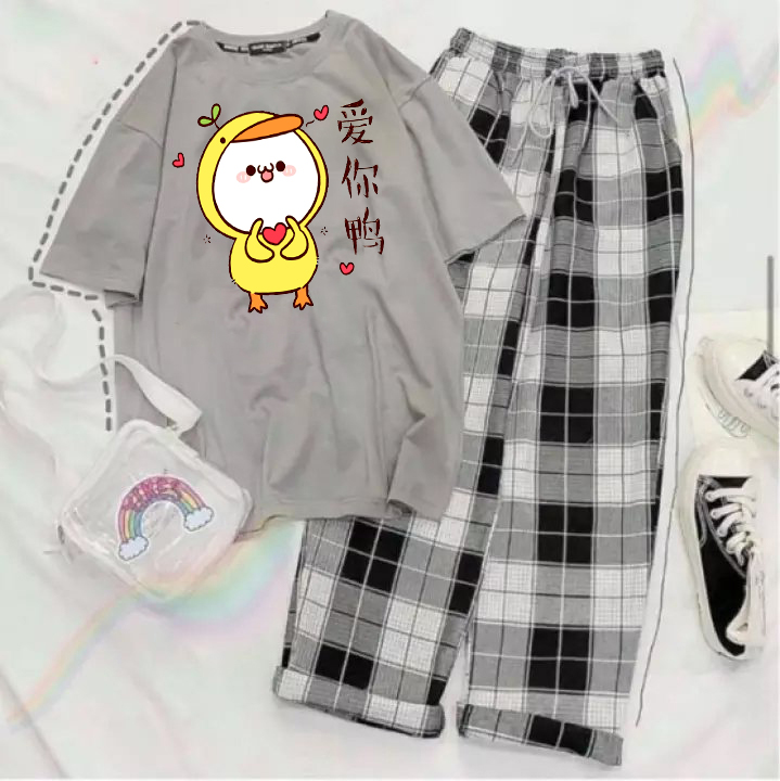 [SALE] SÉT ÁO VỊT VÀNG TÌNH YÊU KÈM QUẦN KẺ