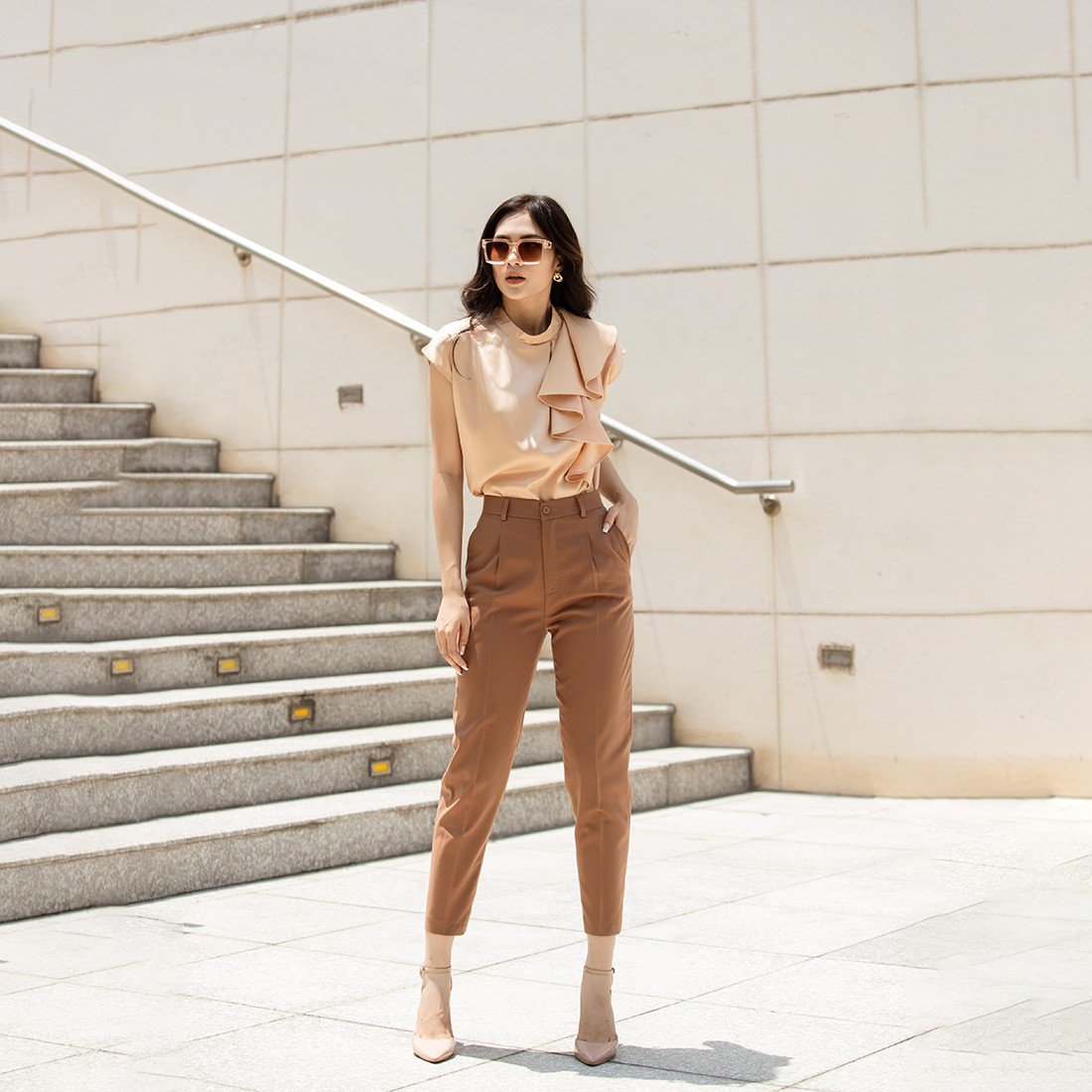 Áo kiểu nữ công sở thời trang Eden tay cánh dơi phối bèo - ASM148