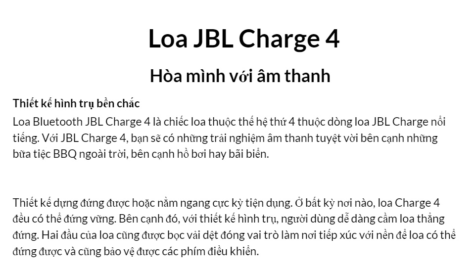 Loa di động Bluetooth JBL Charge 4 30W Bluetooth 4.2 công suất tối đa 30W