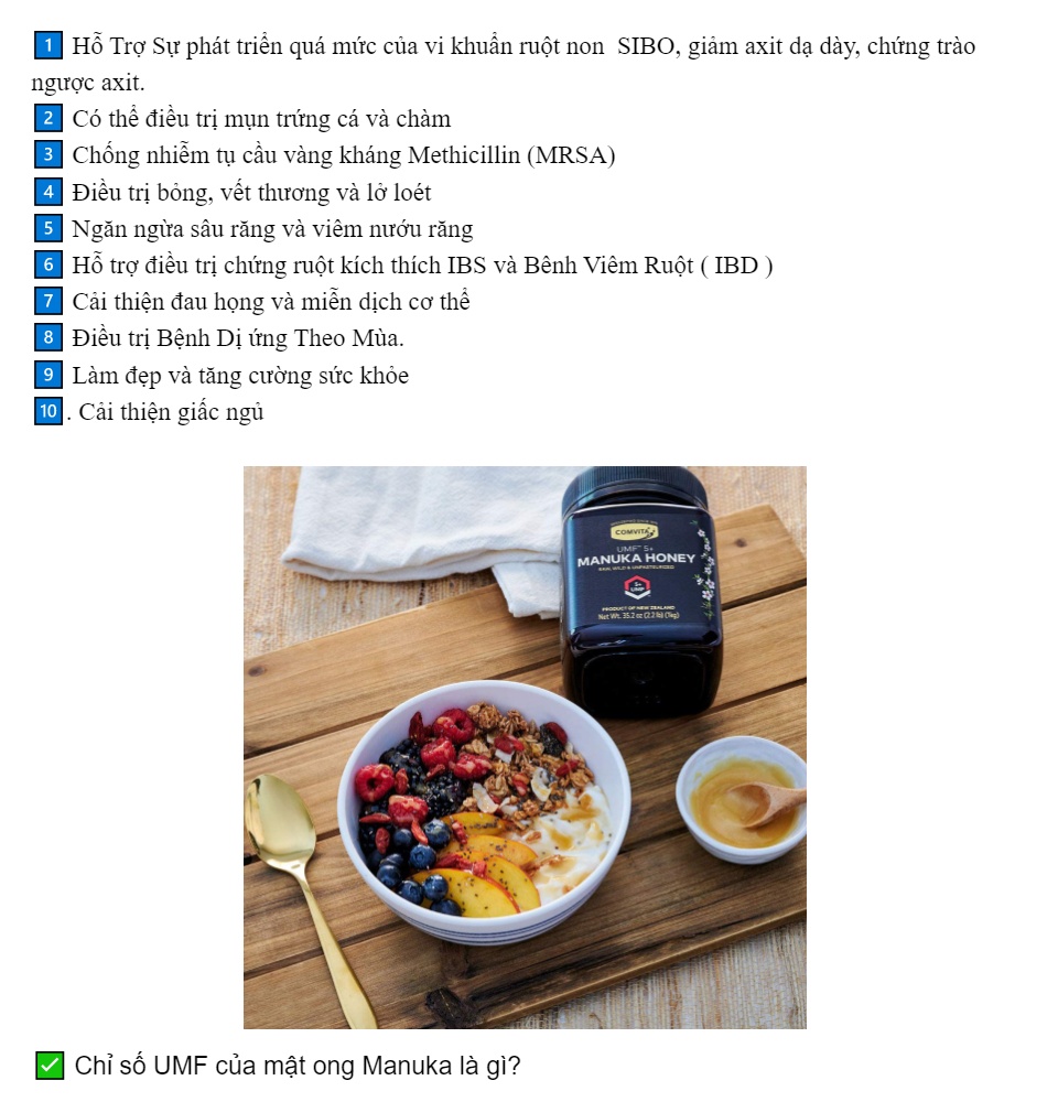 ✅ Mật Ong Manuka ComVita UMF 10+ 500g Mật Ong Manuka New Zealand