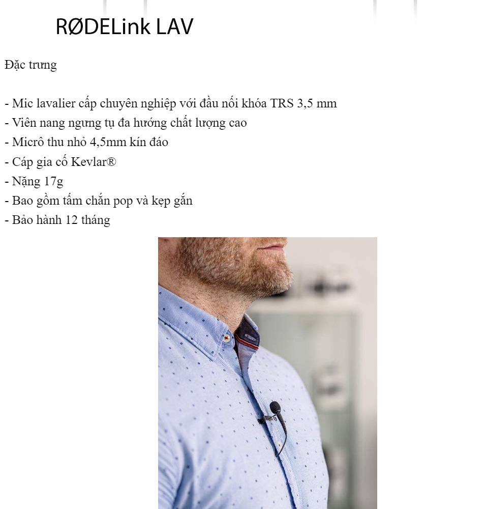 Micro cài áo RODE RodeLink Lav - Bảo hành 12 tháng