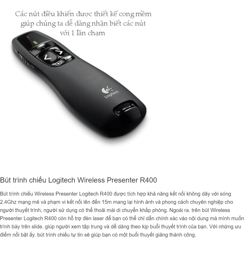 (BH 12T) (BT 12T) Bút trình chiếu Logitech Wireless Presenter R400 - Hàng công ty