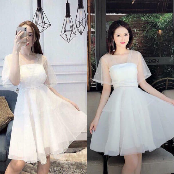 Đầm xòe công chúa trắng dự tiệc cưới dễ thương | The dress, Phong cách thời  trang, Váy dài tay