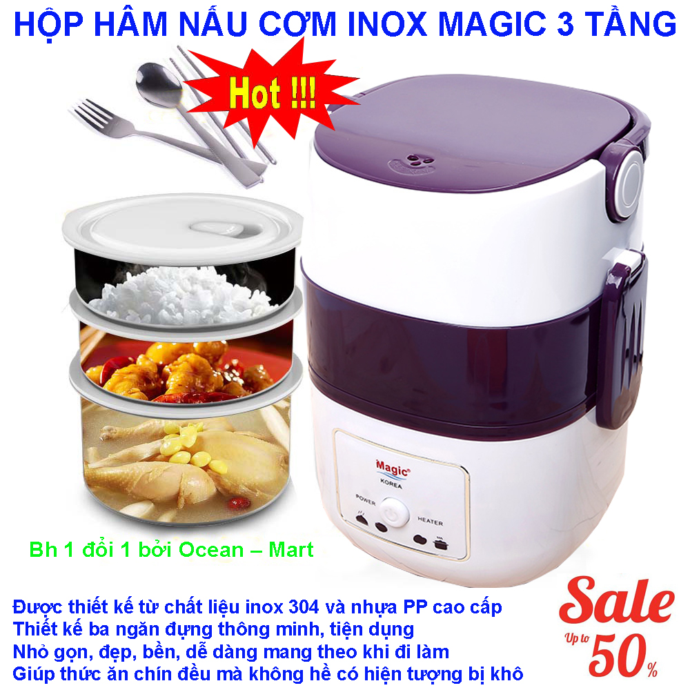 [HCM]Mua Cà Mèn Giữ Nhiệt Ở Đâu Hộp Nấu Và Hâm Nóng Thức Ăn 3 Tầng Đa Năng  Hàng Nhập Khẩu Hàn Quốc Model  OCM044 BẢO HÀNH ĐỔI MỚI NẾU CÓ LỖI BỞI Ocean-mart