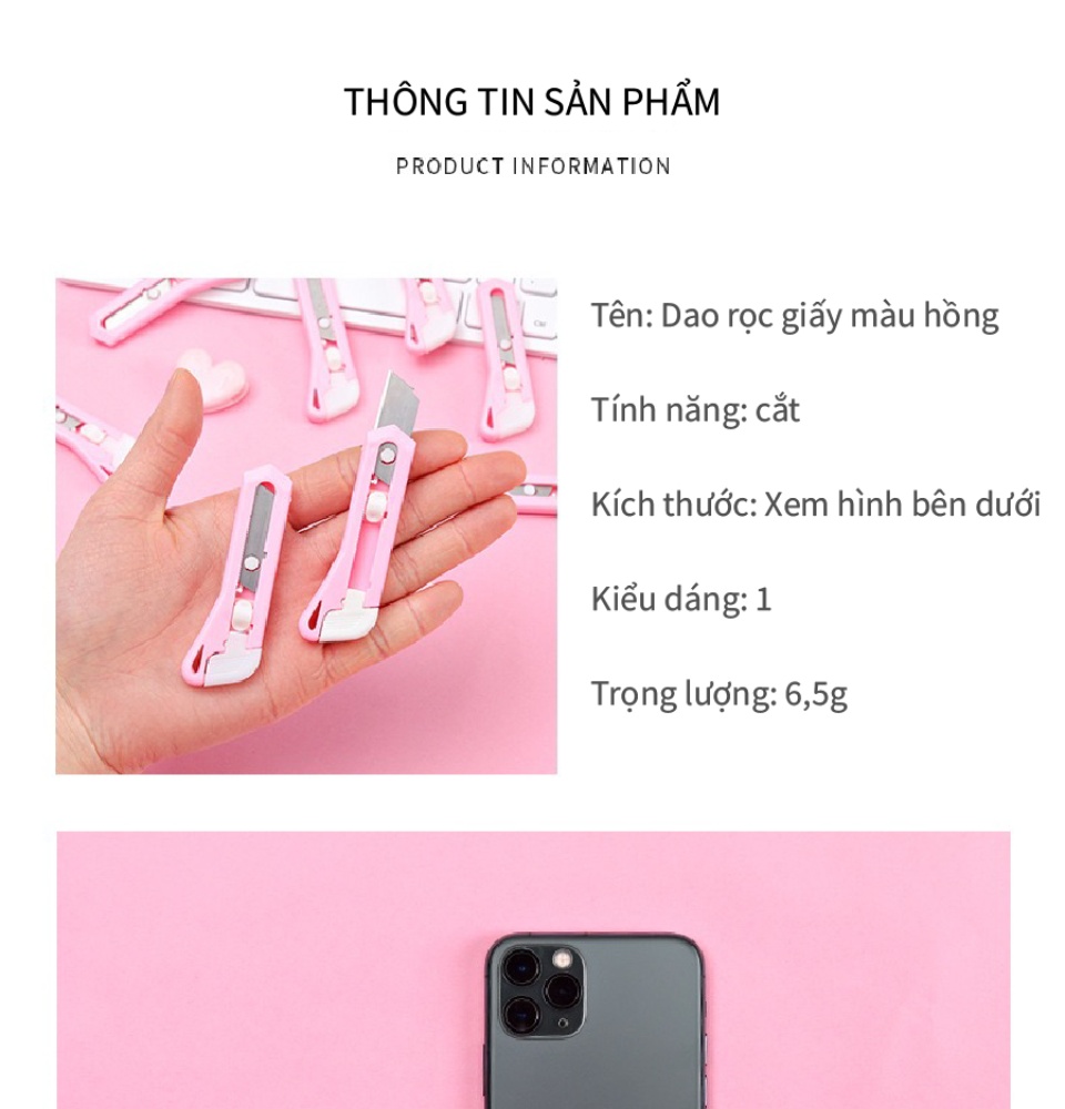 Dao rọc giấy mini màu hồng BẰNG THÉP
