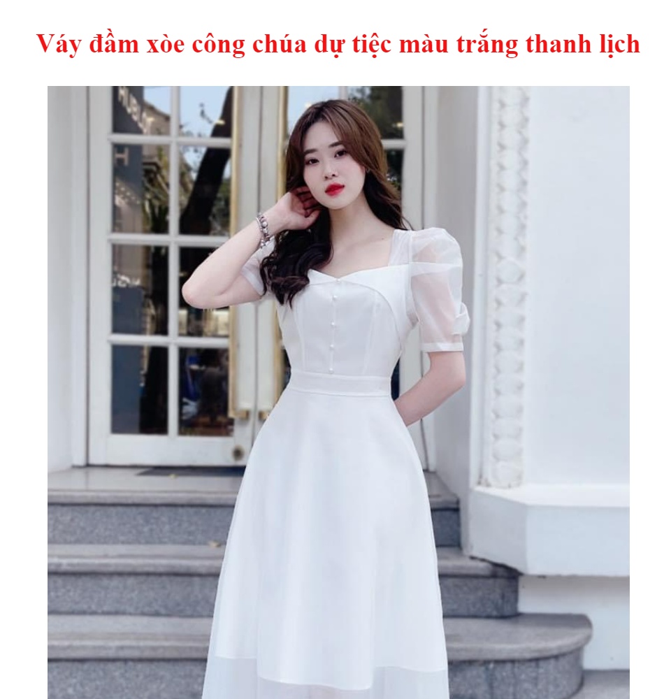 MS899 Váy đầm cổ vuông tay bồng chiết eo dáng xòe thanh lịch | Phu Linh -  Fashion & More