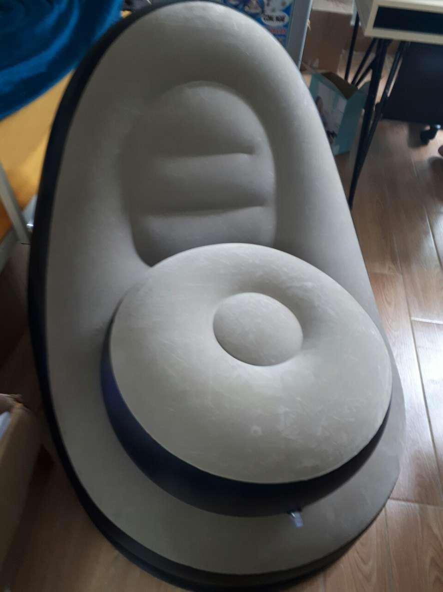 Ghế hơi thư giãn kèm ghế đôn, ghế bơm hơi tựa lưng bọc nhung mềm mịn, ghế thư giãn có gác chân cao cấp, sofa bơm hơi tiện dụng, sofa thư giãn đọc sách - kagu HC011