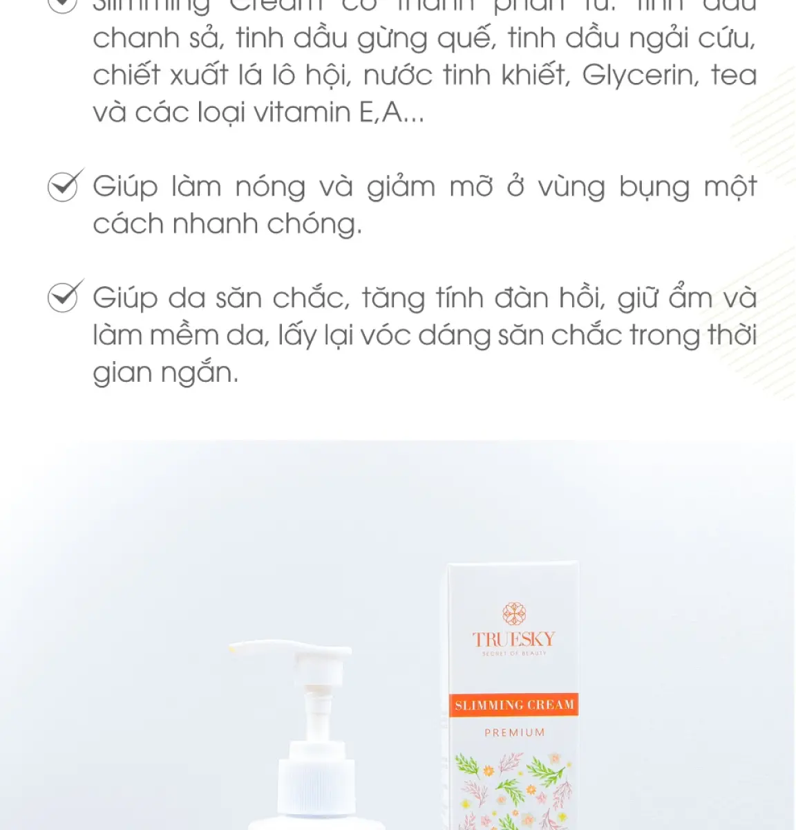 Bộ sản phẩm tan mỡ bụng cấp tốc Truesky Premium gồm 1 kem tan mỡ bụng quế gừng 200ml & 1 đai nịch bụng quấn nóng cao cấp