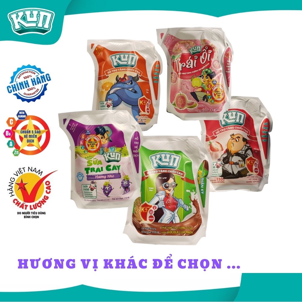 Sữa Kun vị socola lúa mạch túi thần kì 110ml thùng 24 túi cho bé hương vị thơm ngon và đủ dinh dưỡng