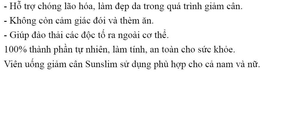 VIÊN UỐNG SUNSLIM - GIẢM CÂN HIỆU QUẢ-Giúp đốt cháy mỡ thừa ở các vùng bụng, bắp chân, bắp tay, hỗ trợ giảm béo. 4