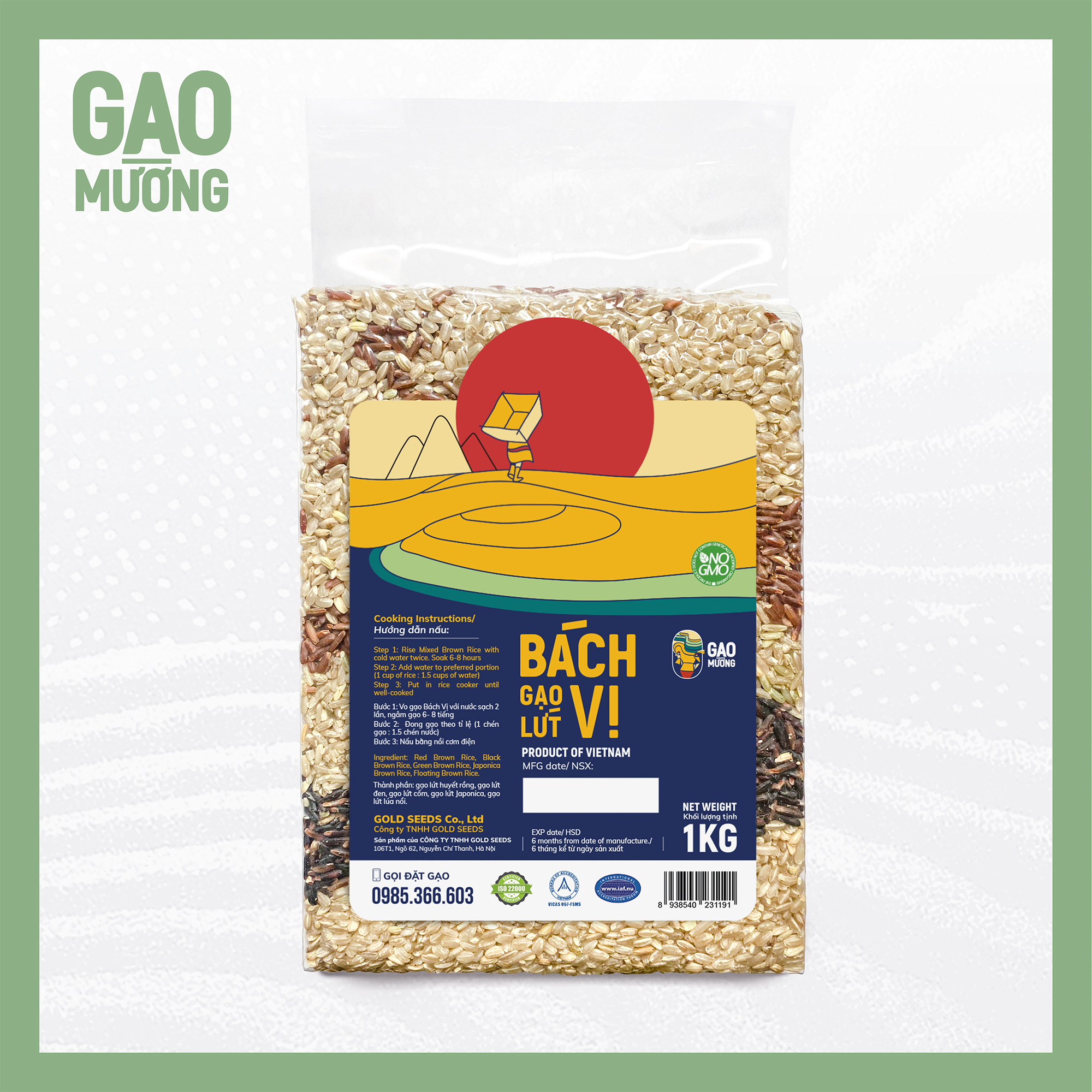 Gạo lứt Bách vị hỗ trợ ăn kiêng giảm cân đóng gói túi hút chân không 1kg mix 3 loại lứt st25/lứt Huyết rồng/lứt đen