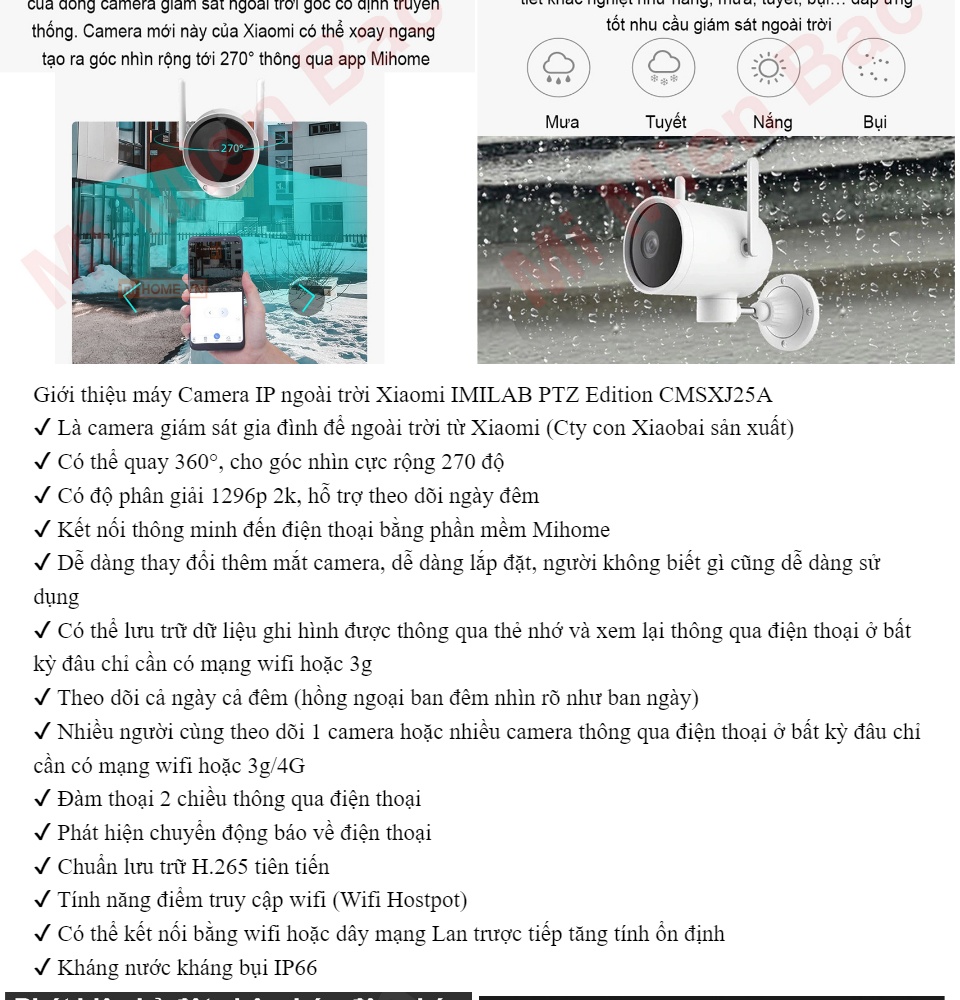 Camera Ngoài Trời Camera IP Giám Sát Xiaomi IMILAB xoay 270 độ EC3 2K quốc tế 360° CMSXJ25A, Chống Nước IP66, Phát Hiện Cảnh Báo Đột Nhập, Chọn Vùng Cảnh Báo, BẢN QUỐC TẾ - Chính Hãng Xiaomi